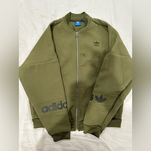 Adidas Originals Three Stripe Waffle Olive Army Green Bomber Jacket Size S - Picture 7 of 7